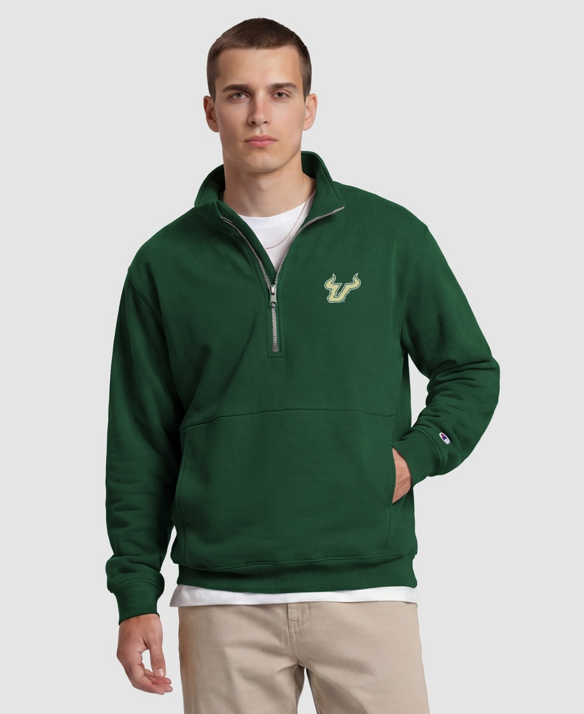 Champion Men's Green South Florida Bulls Quarter-Zip Fleece Pullover - Green, Gold