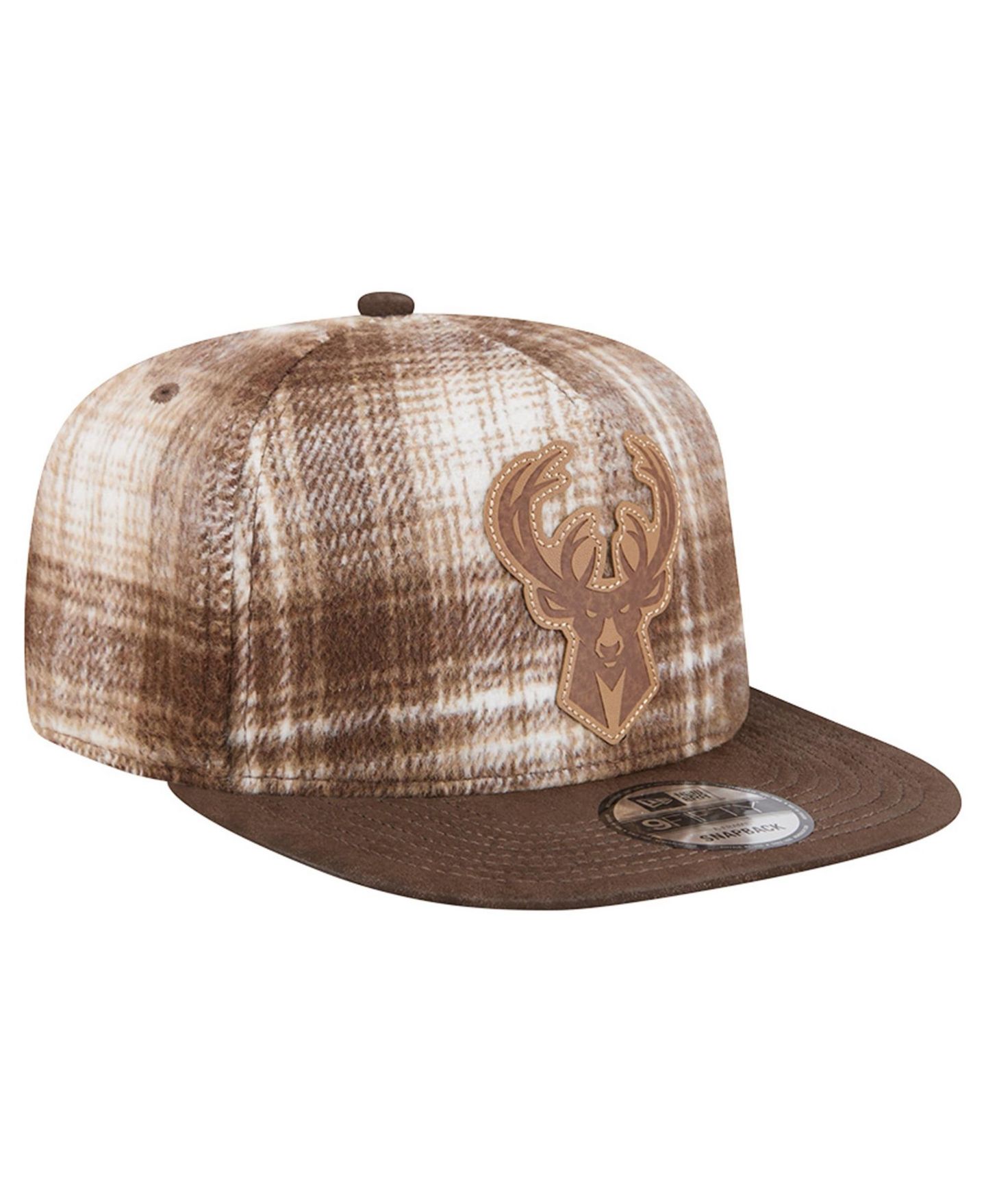 Мужская кепка New Era Brown Milwaukee Bucks Plaid 9FIFTY A-Frame Adjustable Hat — фото 3