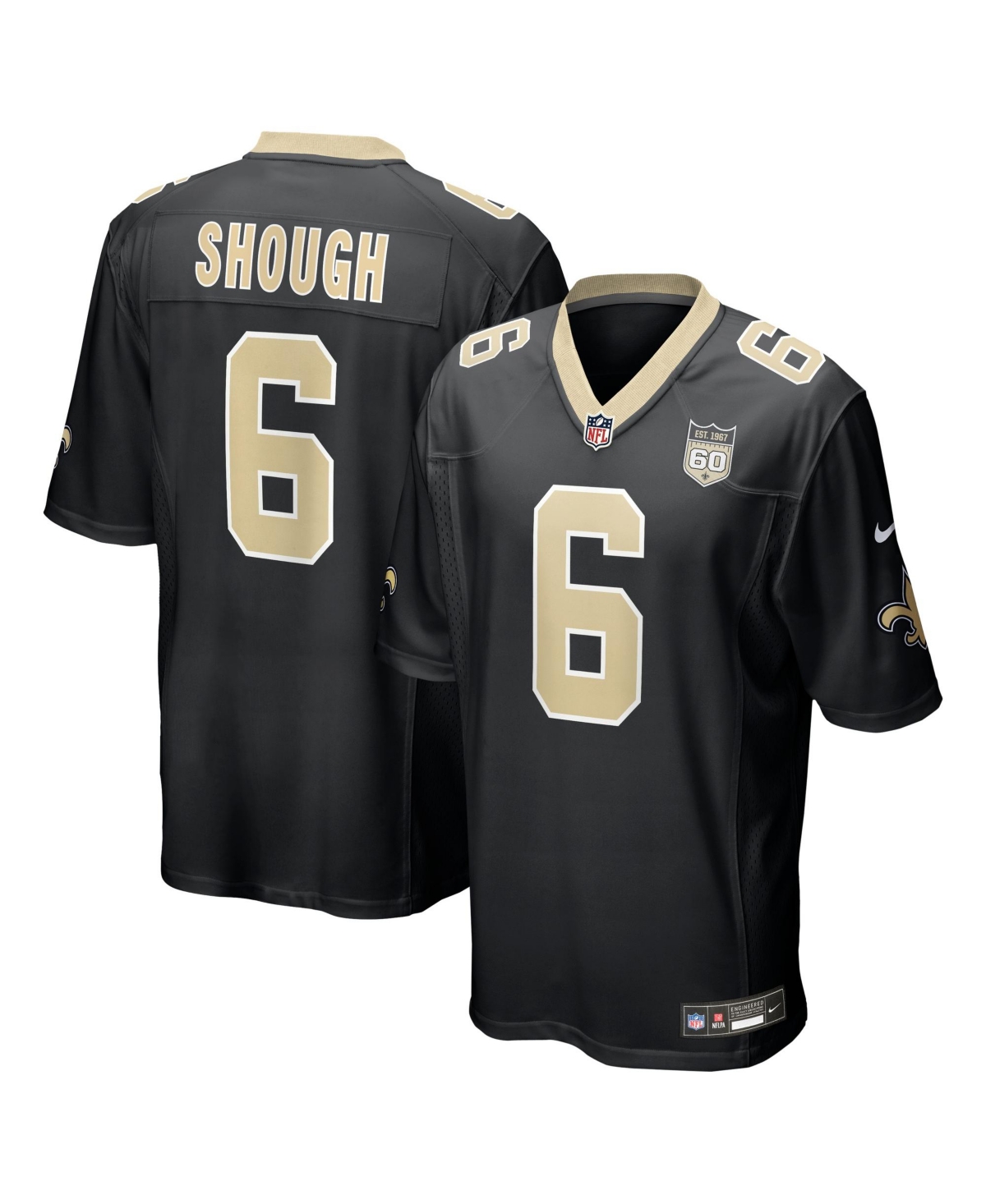 Nike Men's Tyler Shough Black New Orleans Saints Team 60th Season Patch Game Jersey - Black