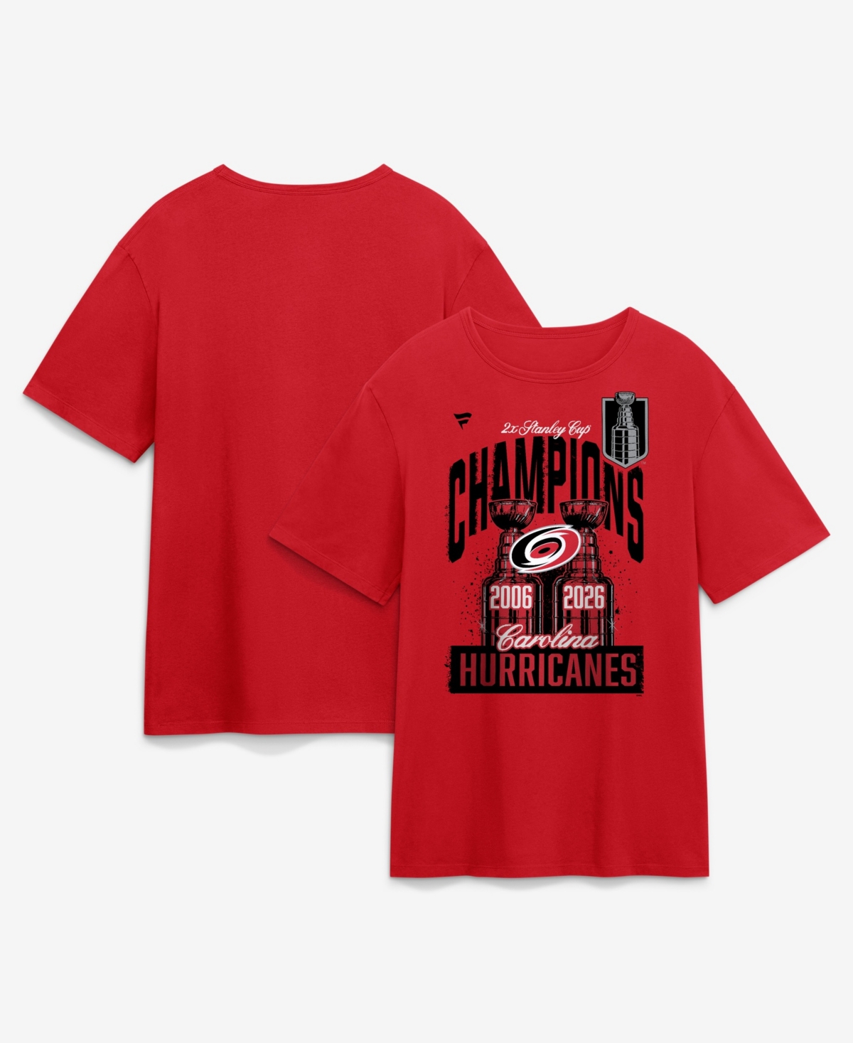 Fanatics Men's Red Carolina Hurricanes Two-Time Stanley Cup Champions Earned Raised T-Shirt - Red