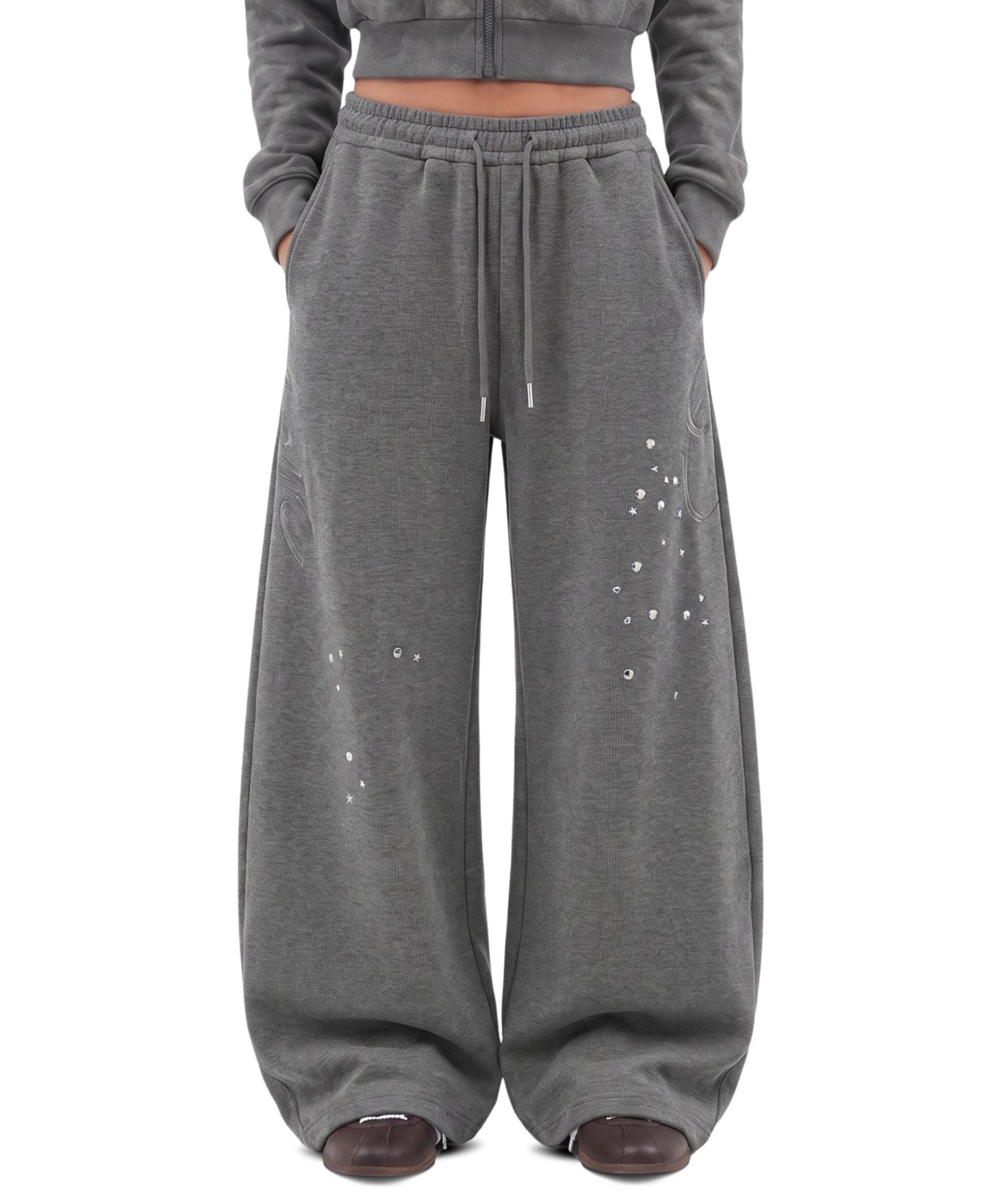 Женские брюки AELFRIC EDEN Studded Baggy Barrel Sweatpants, цвет: Серый — фото 1