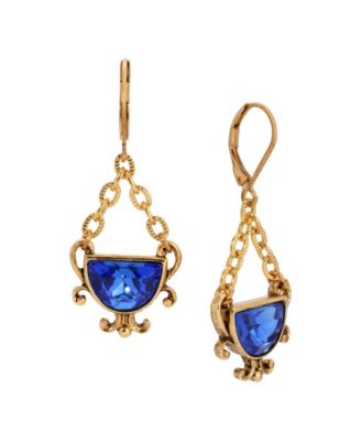 Glass Crystal Gold-Tone Half Moon Chain Drop Earrings
