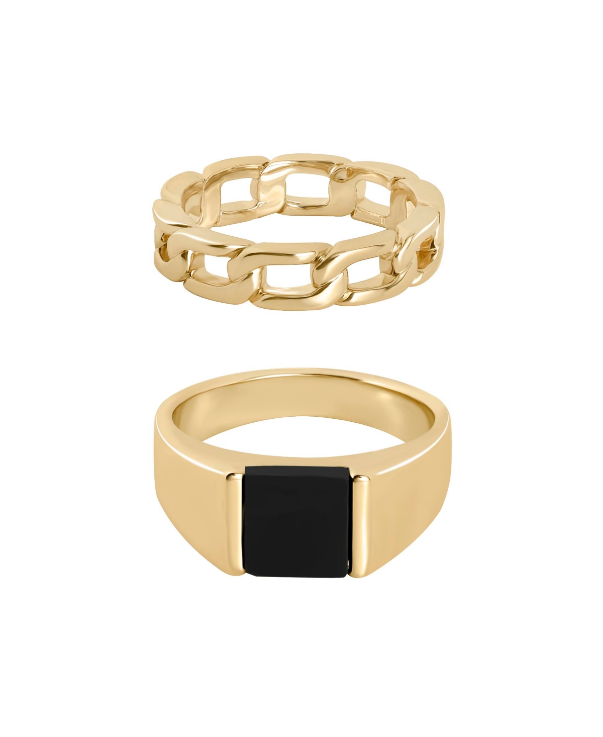 Lucky Brand Men's Black Agate Signet and Chain Link Rings, 2-Piece Set - Gold
