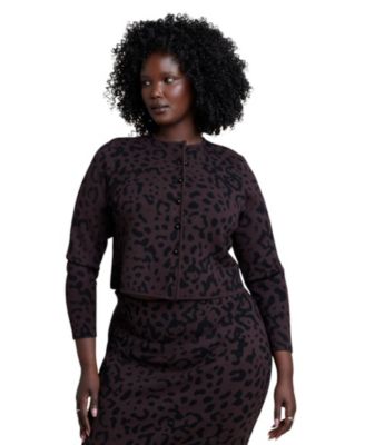 Plus Size Fitted Cropped Intarsia Cardigan