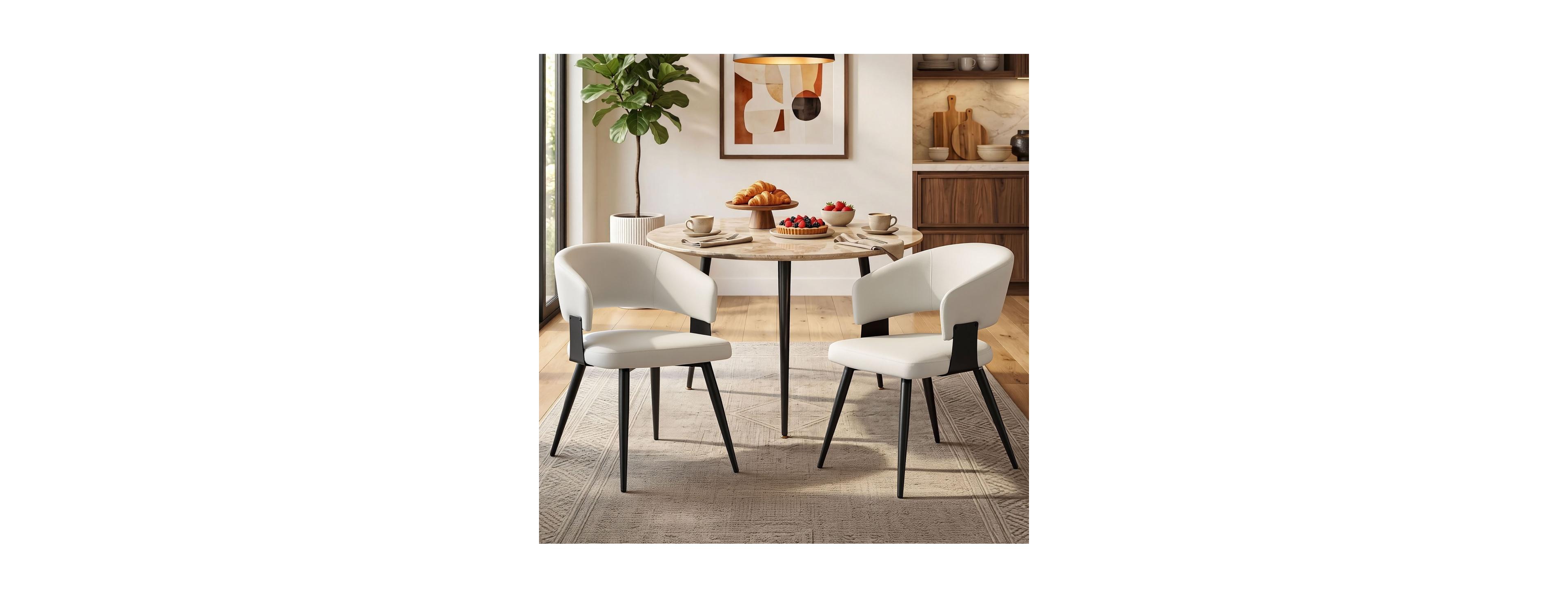 Streamdale Furniture 2-Piece Modern Faux Leather Dining Chairs with Black Metal Legs