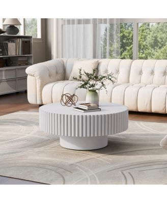 Modern Retro 31 x 31 x 13 in MDF & Solid Wood Fluted Waterproof Coffee Table