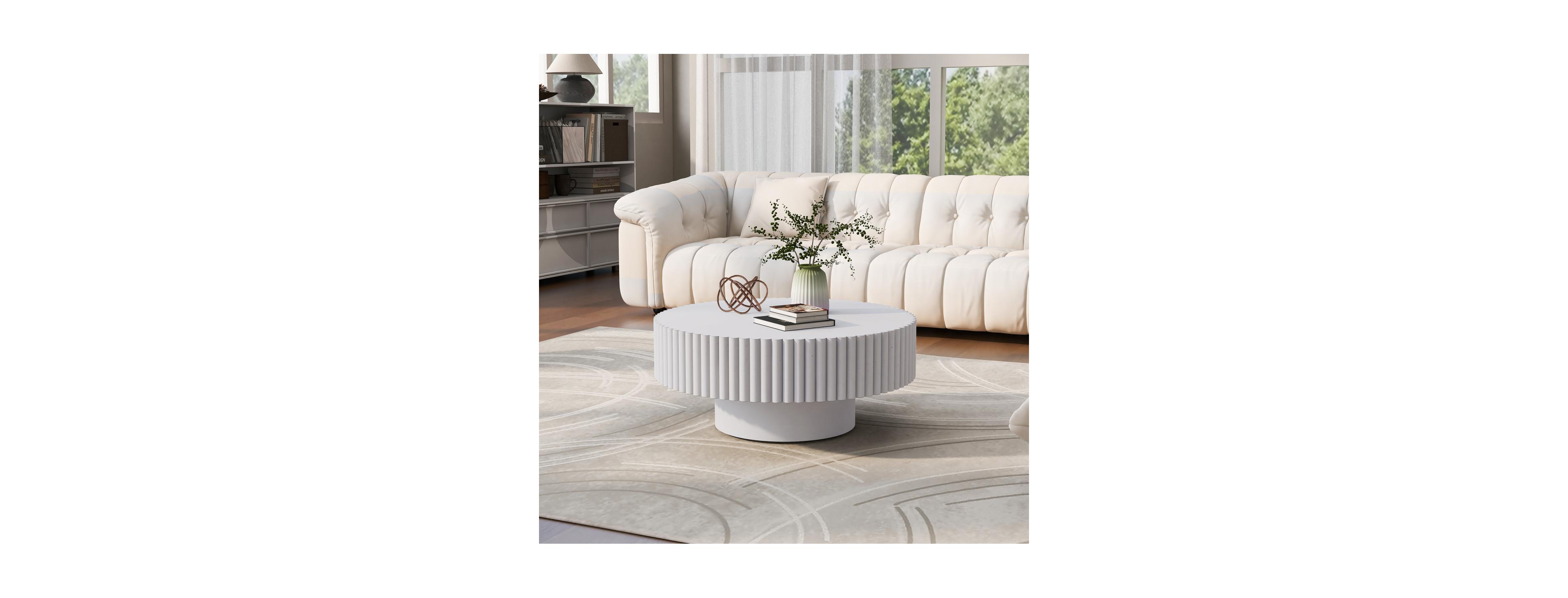 Streamdale Furniture Modern Retro 31 x 31 x 13 in Mdf & Solid Wood Fluted Waterproof Coffee Table