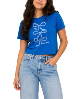 Women's Blue Bows Cropped Graphic T-Shirt