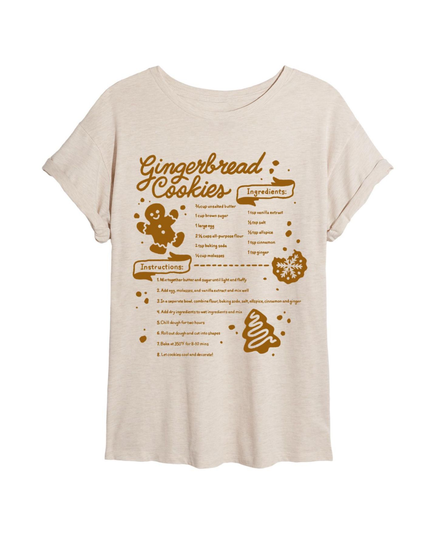 Женская футболка Instant Message Gingerbread Cookie Recipe Oversized Graphic Crewneck, цвет: Берёзовый — фото 4