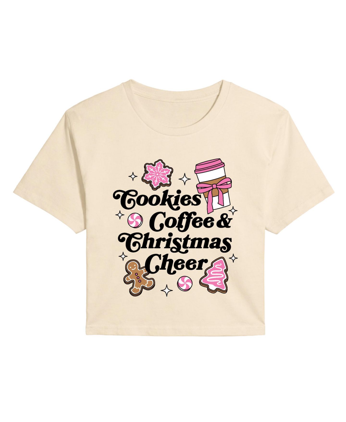 Женская футболка Instant Message Cookies Coffee and Christmas Cheer Graphic Cropped, цвет: Берёзовый — фото 4