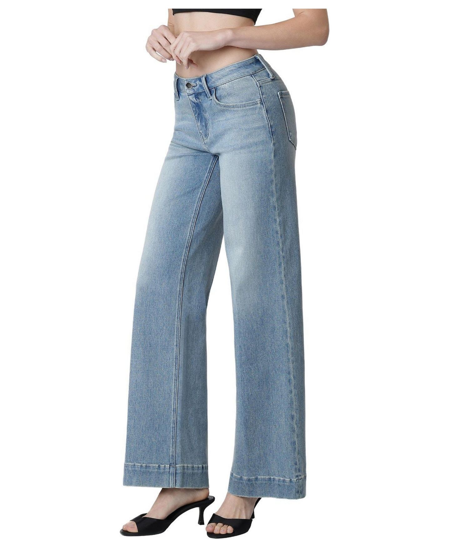 Женские джинсы Flying Monkey Unrivaled Mid-Rise Wide-Leg Trouser-Hem, цвет: Пастельный синий — фото 4