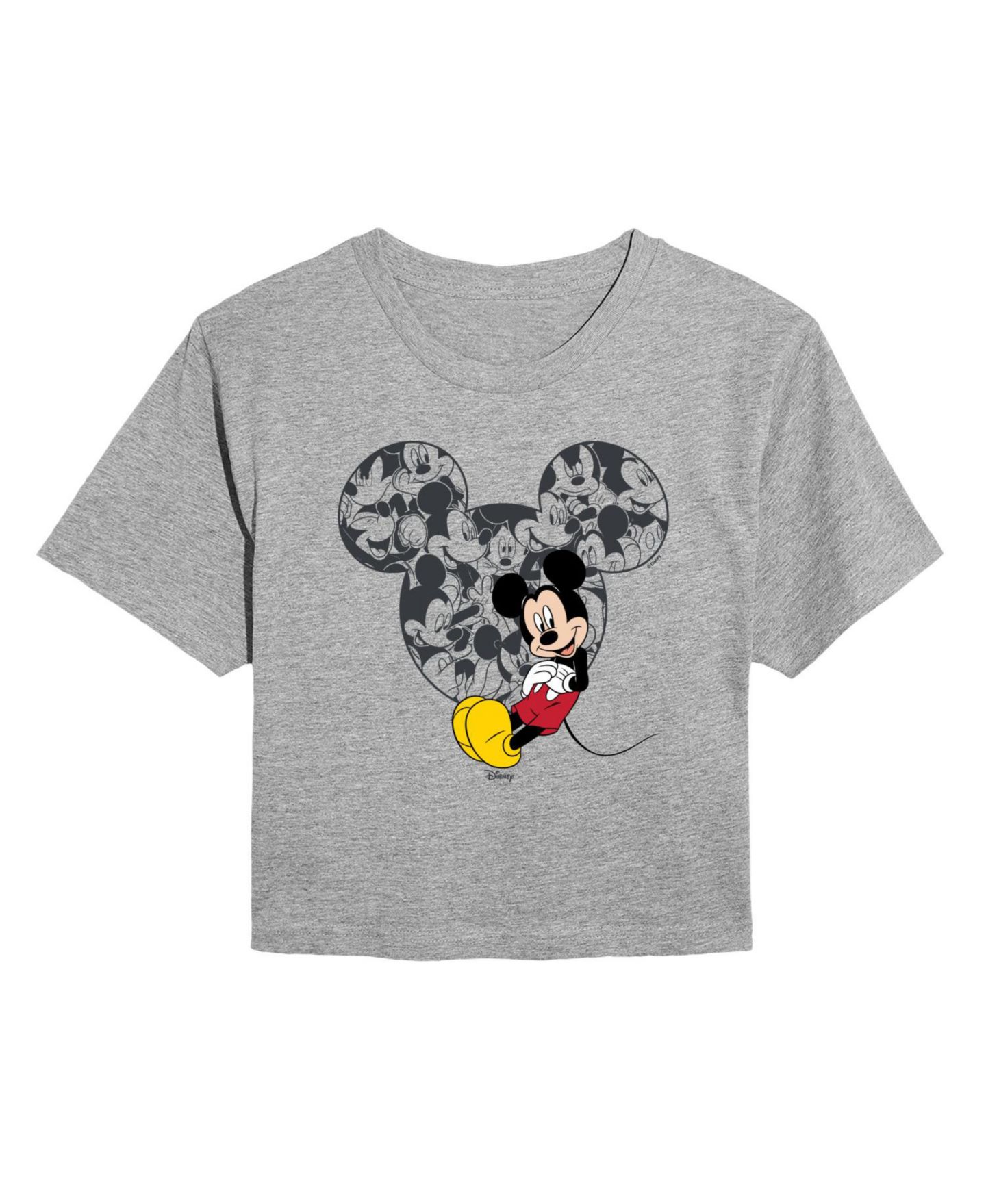 Женская футболка Disney Juniors' Mickey Ear Pattern Cropped Graphic, цвет: Меланжевый серый — фото 2