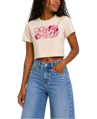 Women's Minnie and Figaro Bows Cropped Graphic T-Shirt