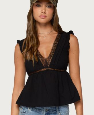 Women's Meadow Linen Look Lacey Top
