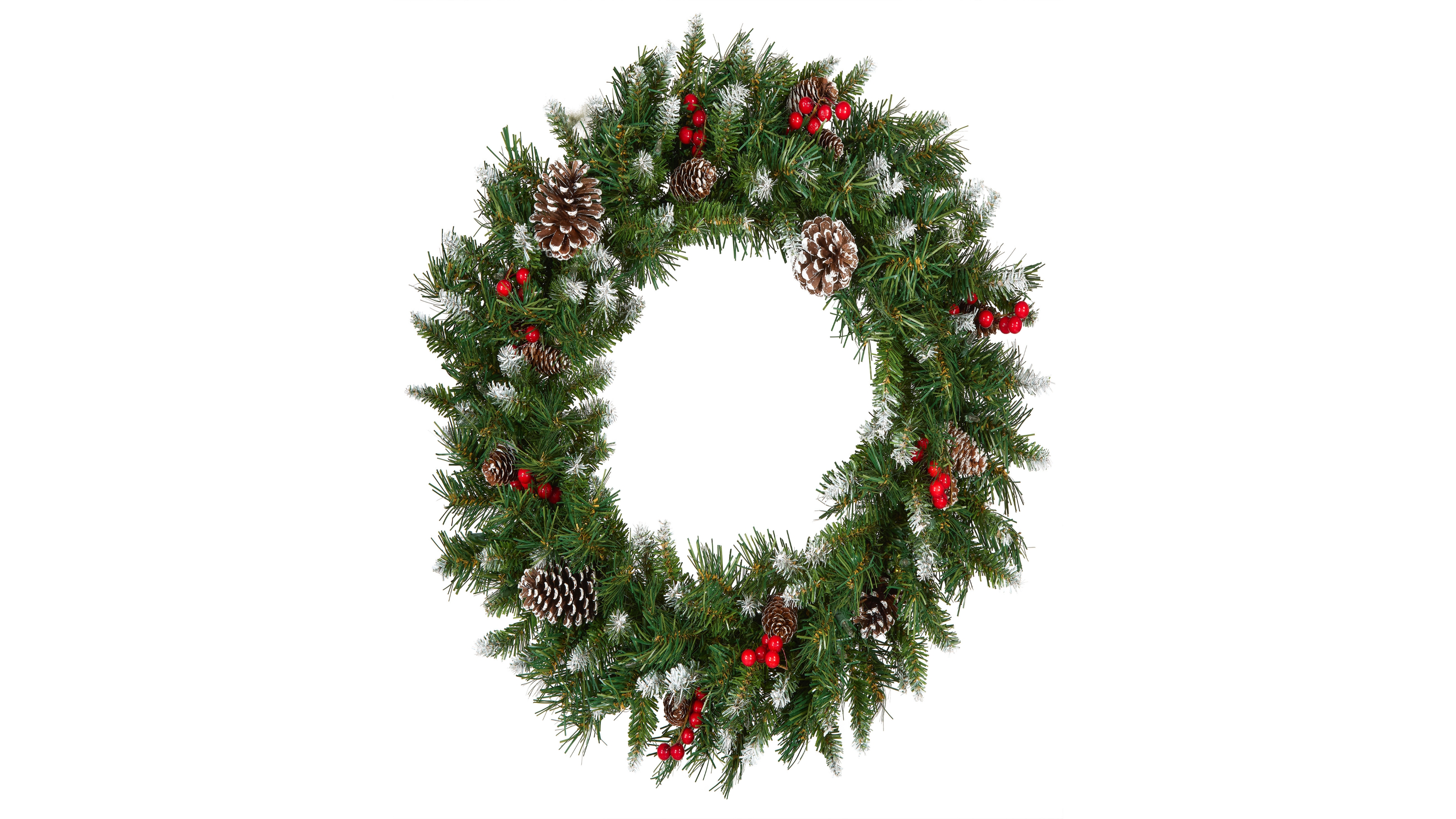 National Tree Company 24" Frosted Berry Wreath with 50 Clear Lights