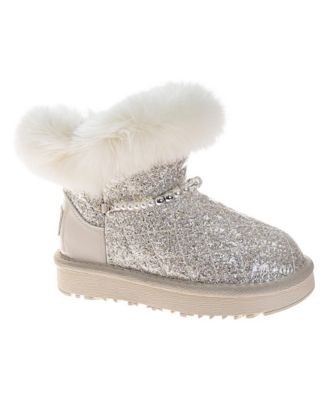 Little Girls 11-3 Glitter Faux Fur Winter Boots, Cozy Fashion Ankle Boots with Plush Cuff