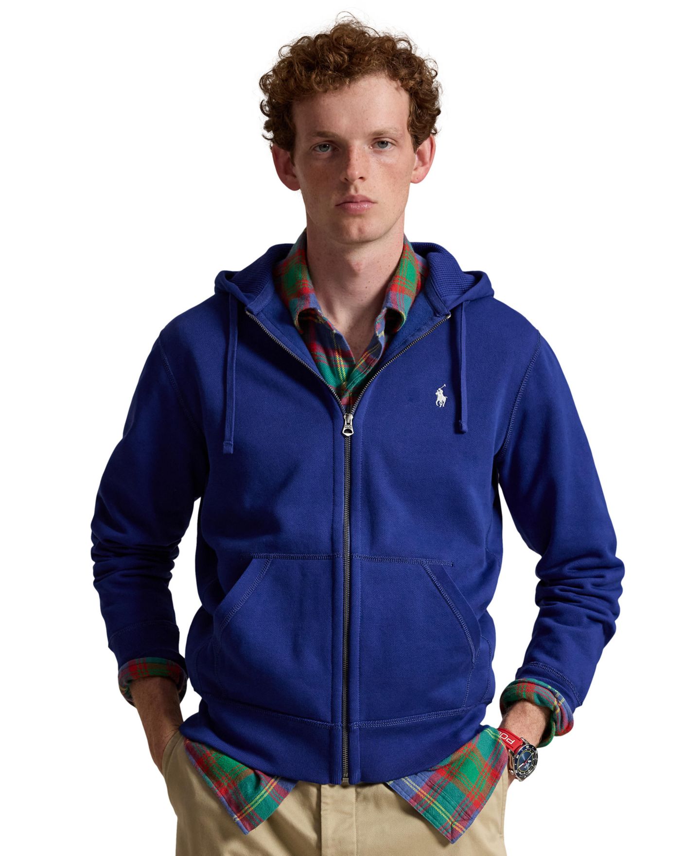 Мужское худи Polo Ralph Lauren Fleece Full-Zip Waffle-Knit, цвет: Синий — фото 1
