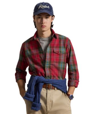 Men's Custom-Fit Plaid Brushed Oxford Shirt