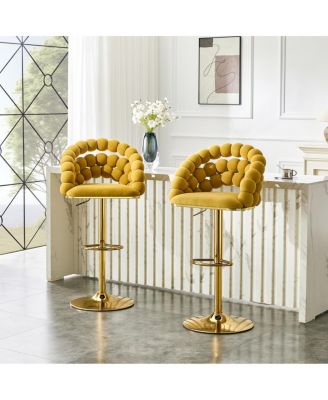 Velvet Adjustable Swivel Bar Stools with Gold Base
