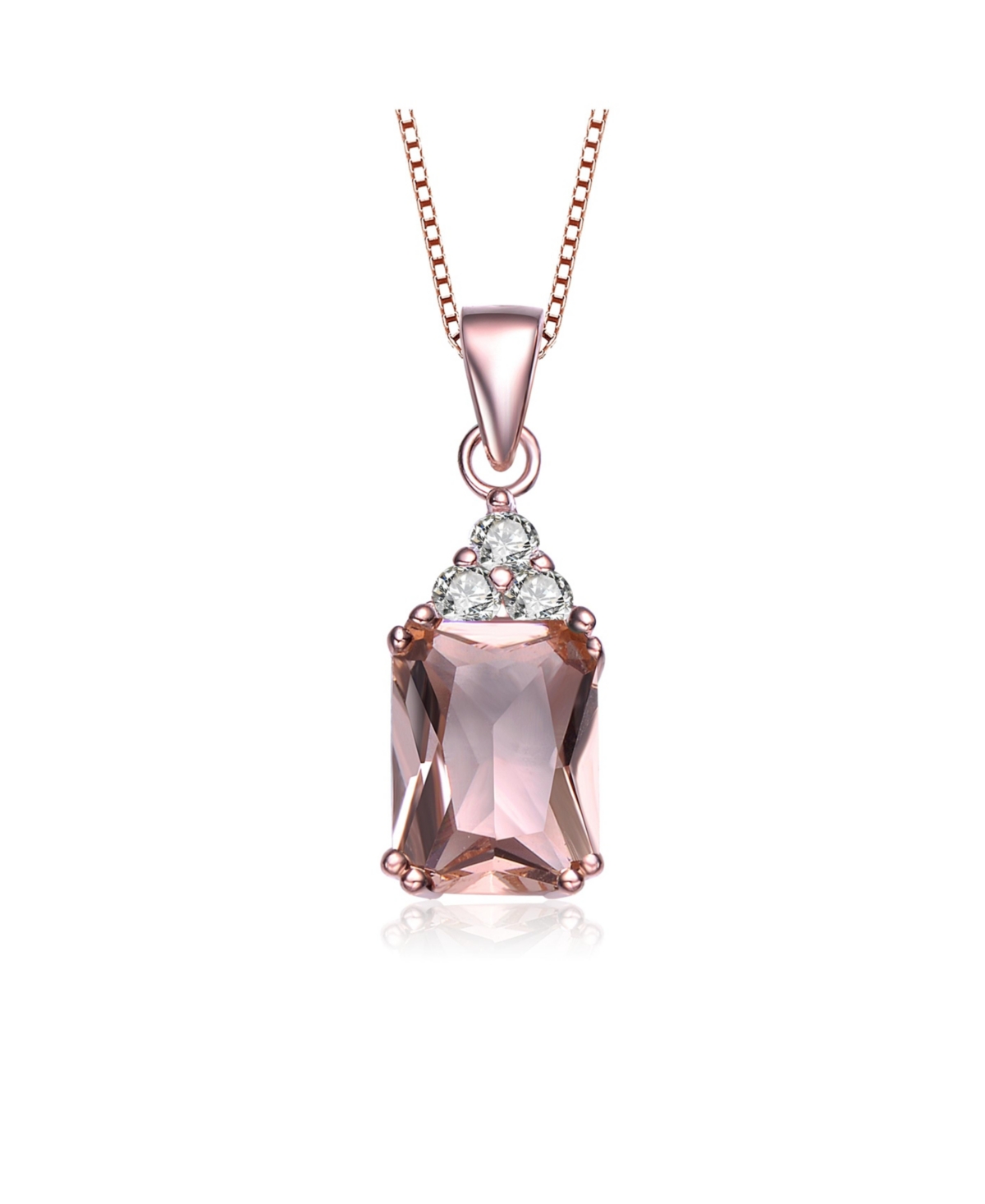 18k Rose Gold Plated with Pink & Cubic ZIrconia Cluster Vintage Pendant Necklace in Sterling Silver - Rose