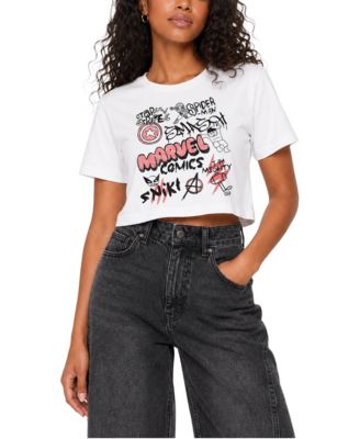 Juniors' Notebook Cropped Graphic Spider-Man T-Shirt