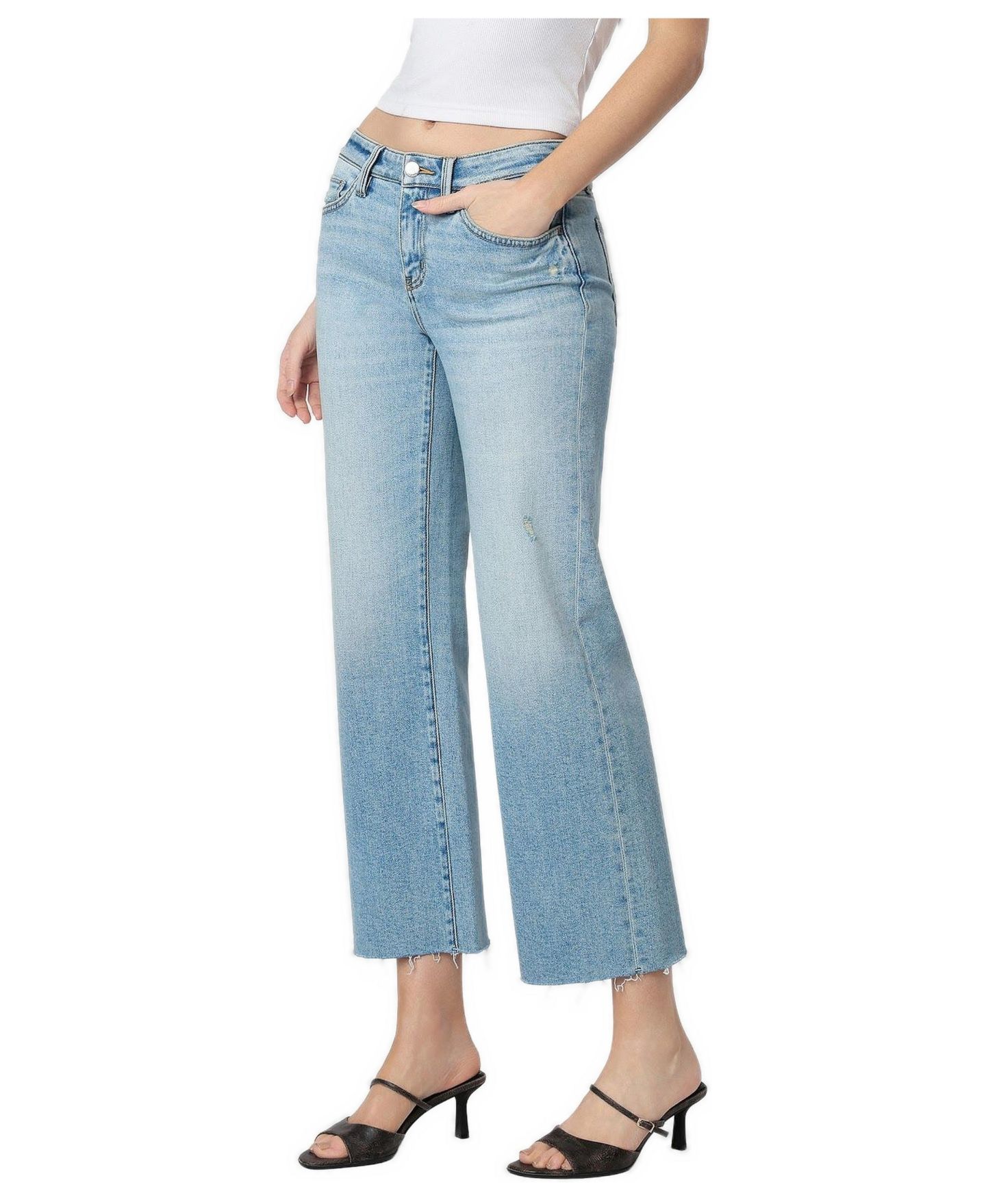 Женские джинсы Flying Monkey Arrow Mid-Rise Wide-Leg Cropped, цвет: Синий — фото 4
