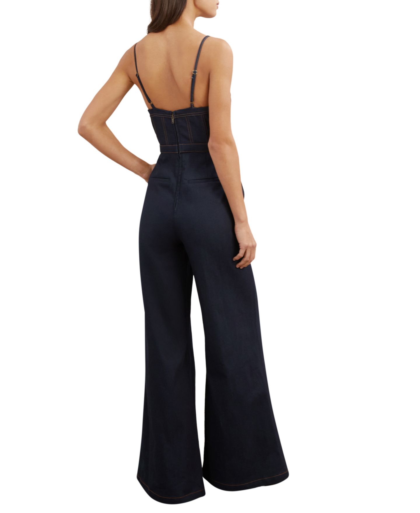 Женский комбинезон REISS Macey Sweetheart Neck Corset-Style Wide-Leg Denim, цвет: Индиго синий — фото 3
