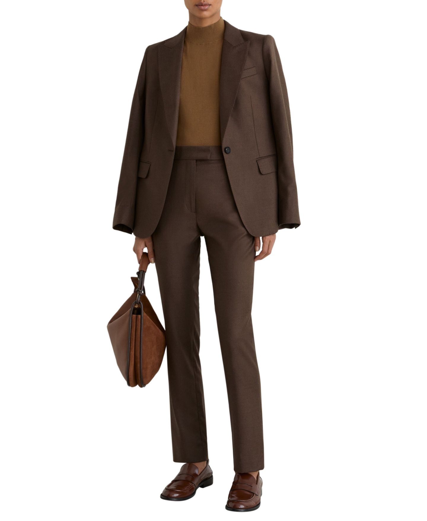 Женские брюки REISS Petite Derby Mid-Rise Straight-Leg Dress Pants, цвет: Мокко коричневый — фото 2
