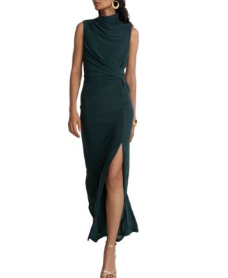Petite Colette Mock Neck Side-Slit Single-Shoulder Zip Dress
