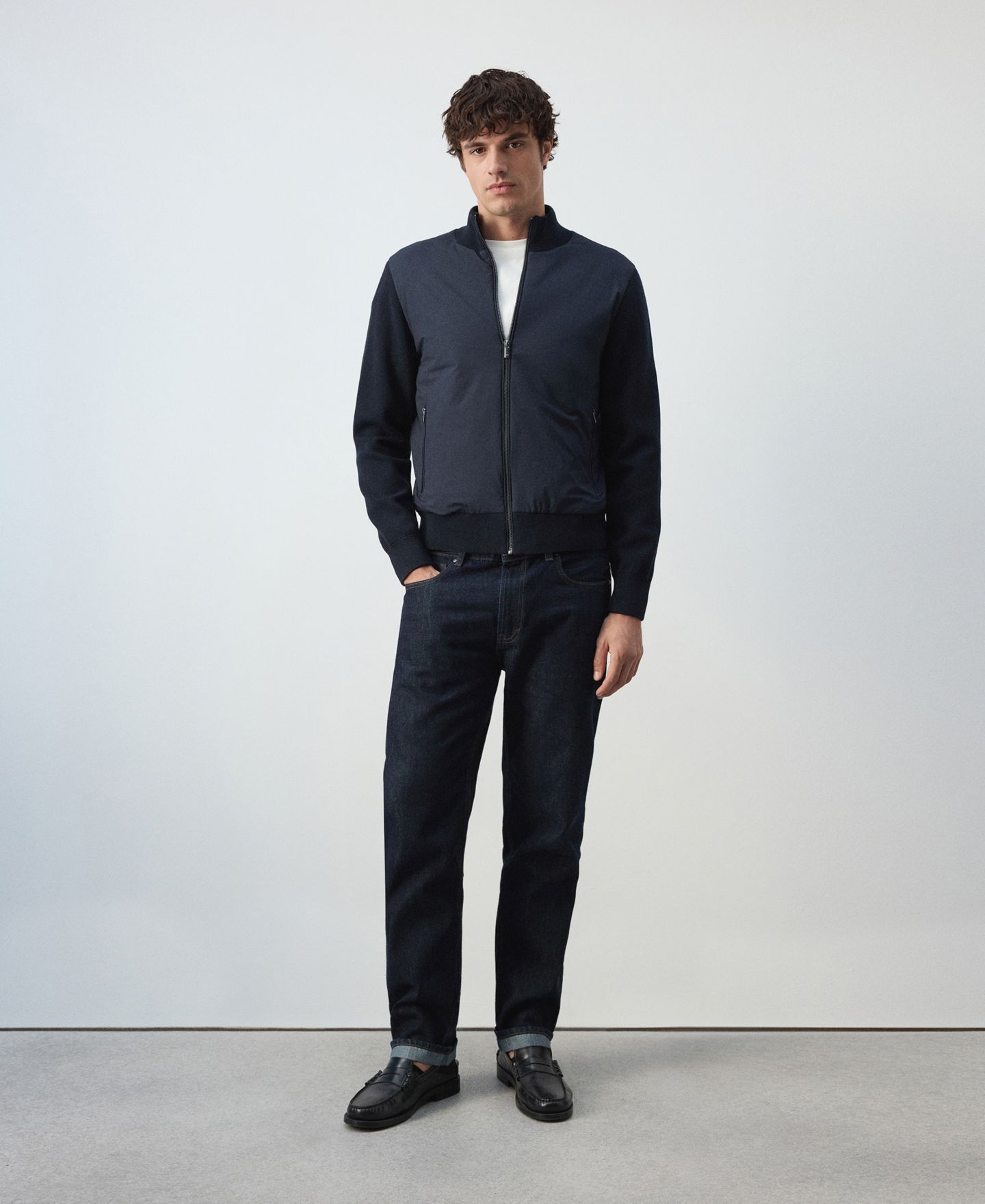 Мужской кардиган Mango Aston Full-Zip Mock-Neck, цвет: Тёмно-синий — фото 4