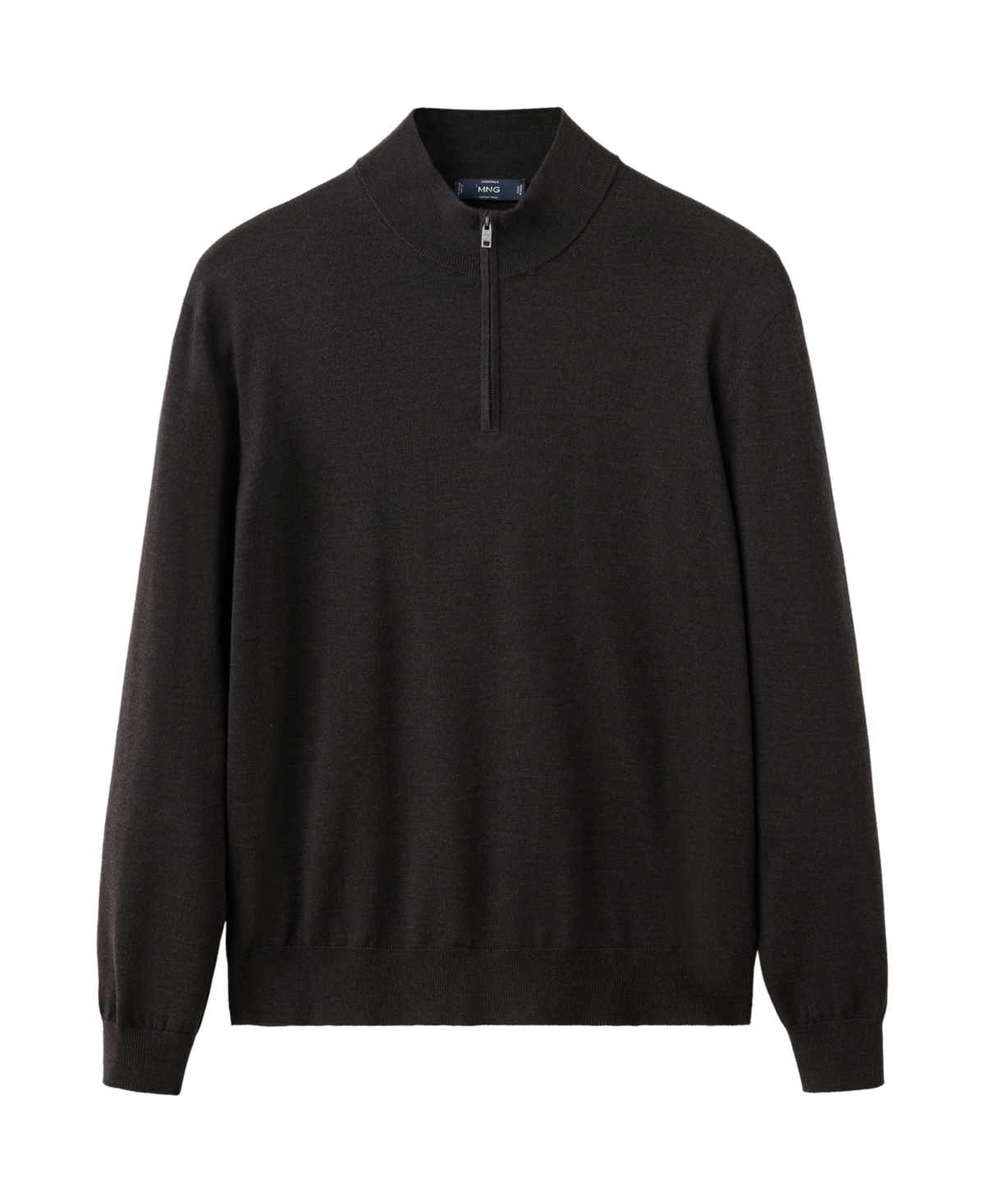 Mango Men's Willyp Quarter-Zip Mock Neck Wool Sweater - Chocolate