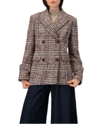 Women's Double-Breasted Tweed Plaid Coat