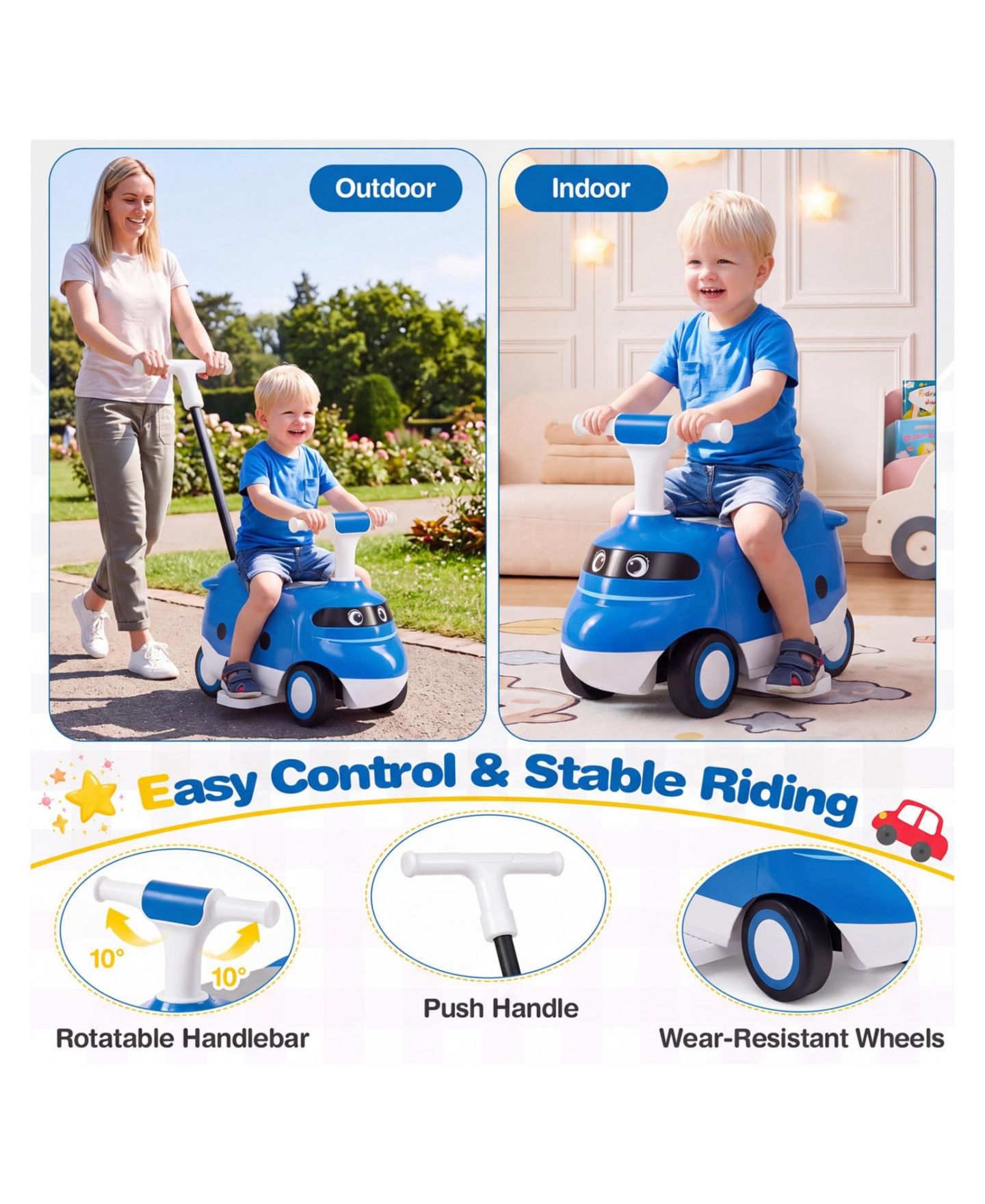 Детская игрушка Mecale 2-in-1 Toddler Ride-On Push Car with Under-Seat Storage, 33 lbs. Capacity, 1–3 года, цвет: Синий — фото 6