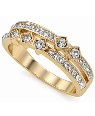 And Now This Silver Plated Gold Crystal Double Band Ring