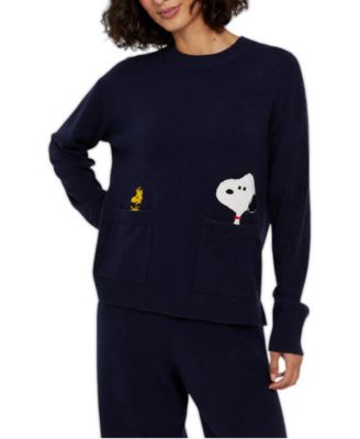 Women's Snoopy and Woodstock Relaxed Fit Wool-Cashmere Blend Sweater