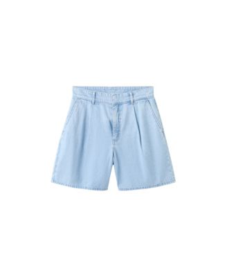 Women's Mid-Rise Pleated Denim Shorts, 6" Inseam