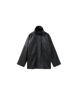 Women's Faux Leather Funnel Neck Oversized-Fit Jacket
