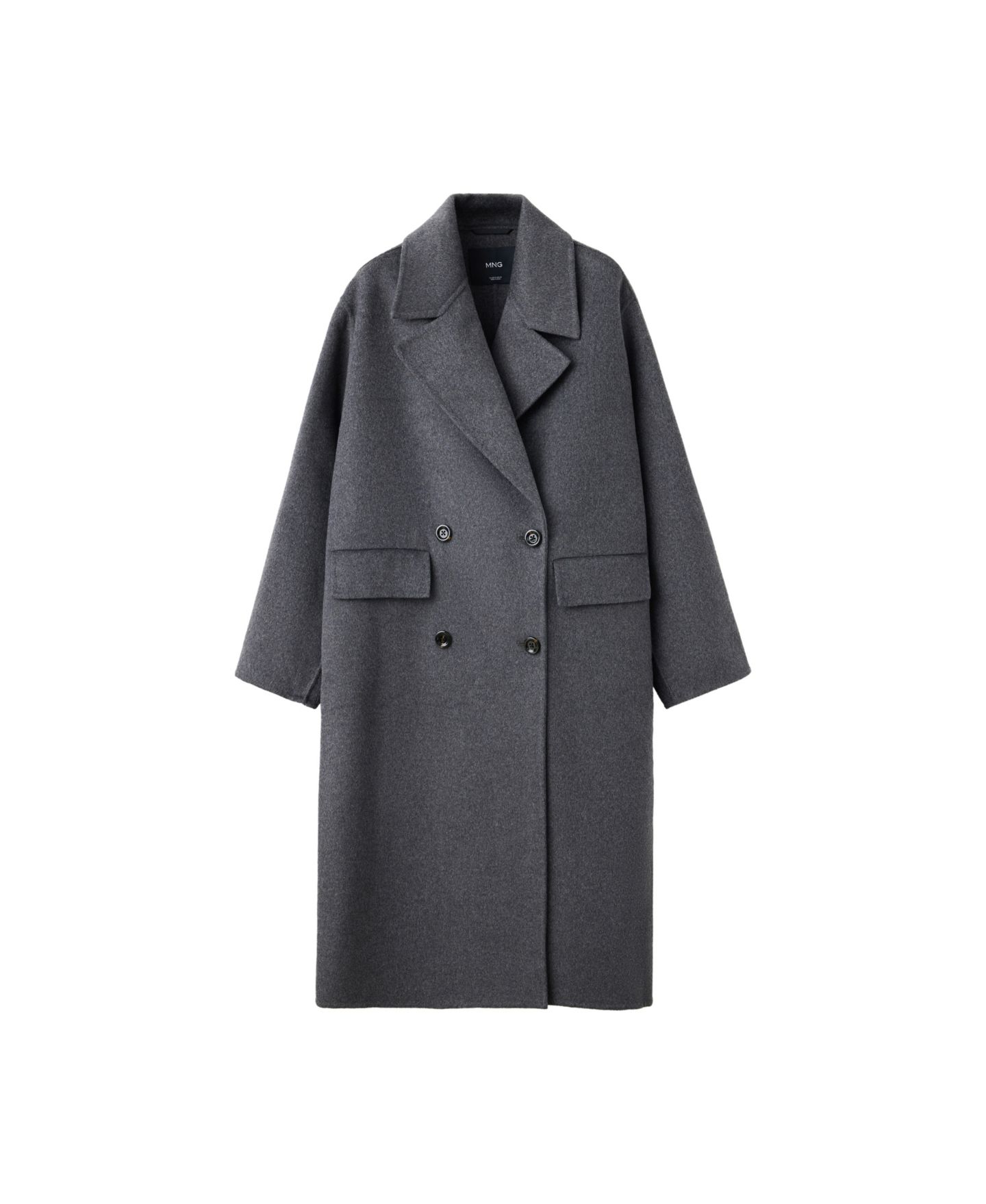 Женское пальто Mango Wool-Blend Double Breasted Long, цвет: Тёмный меланжевый серый — фото 1