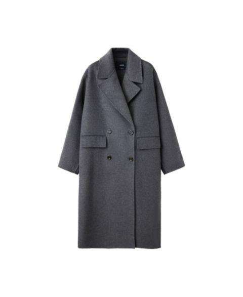 Женское пальто Mango Wool-Blend Double Breasted Long, цвет: Тёмный меланжевый серый