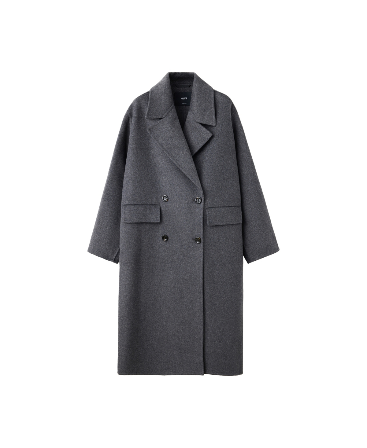 Mango Women's Wool-Blend Double Breasted Long Coat - Dark Heather Gray