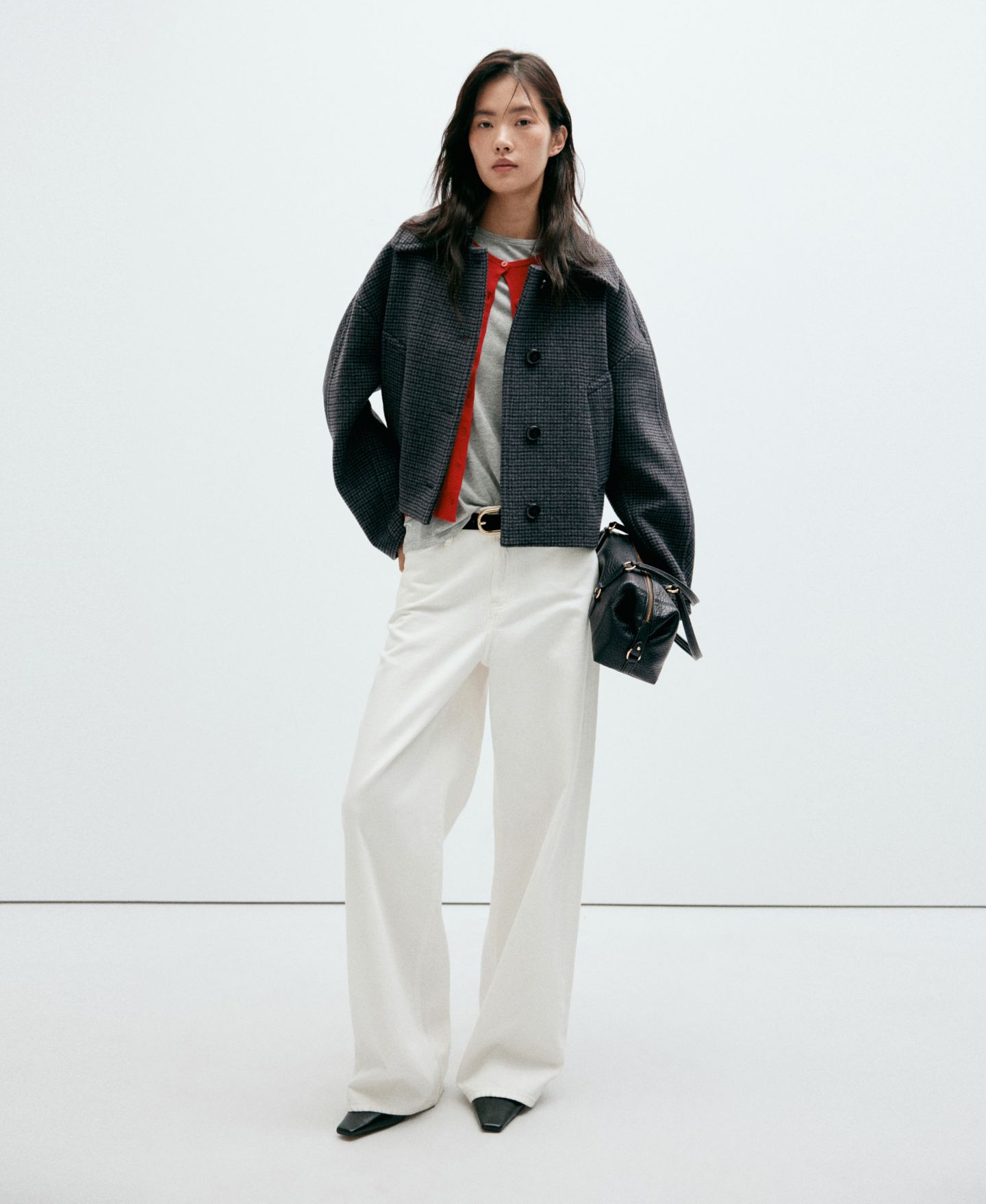 Женская куртка Mango Houndstooth Oversized Wool-Blend, цвет: Тёмно-синий — фото 2