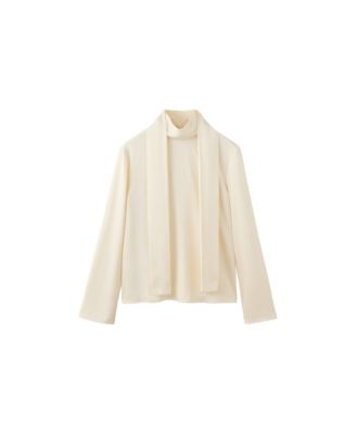 Women's Long-Sleeve Turtleneck Scarf-Detail Blouse