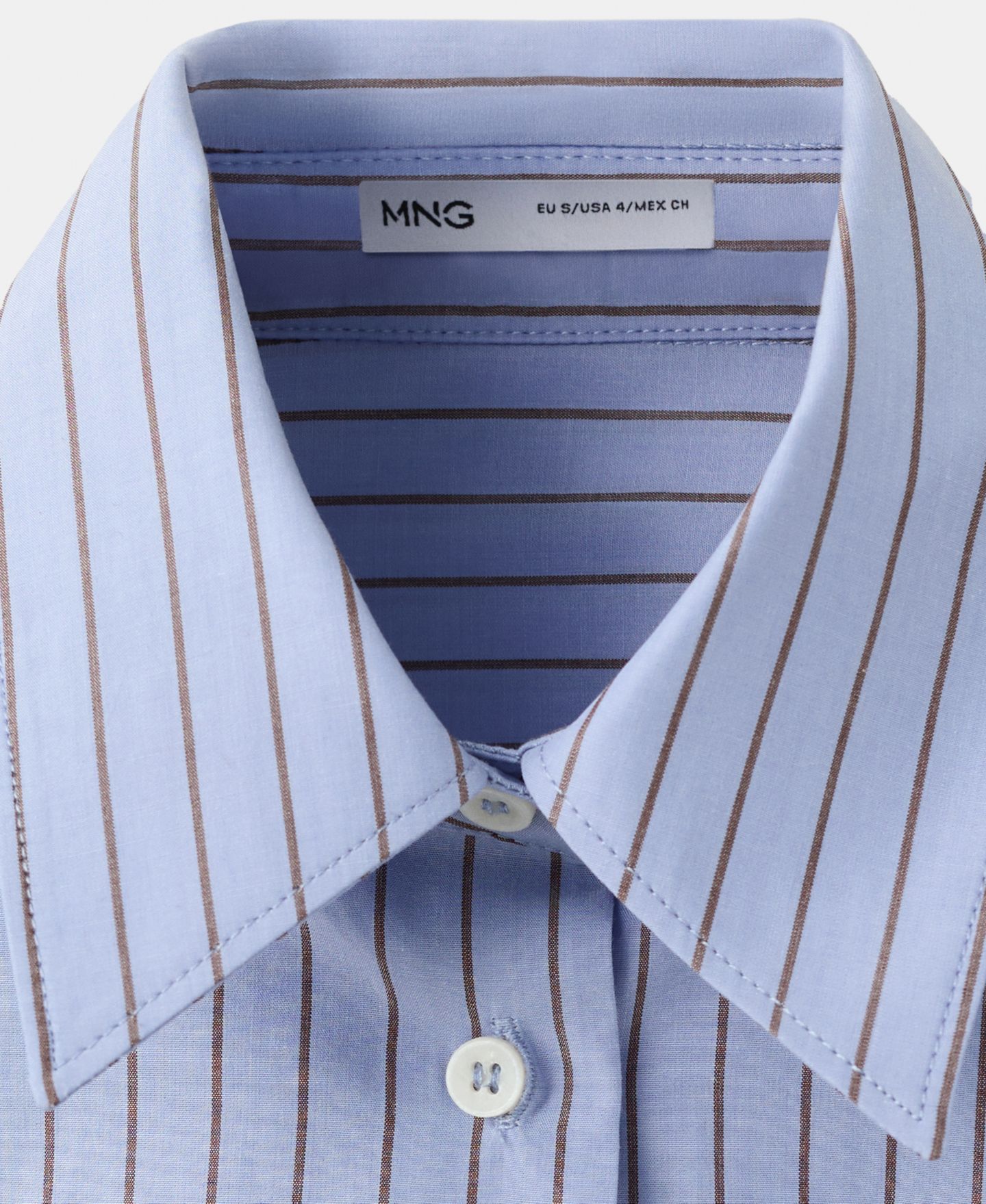 Женская рубашка Mango Pinstripe Button-Up, цвет: Синий — фото 8