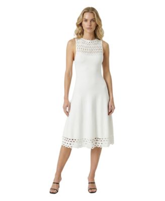 Women's Sleeveless High-Neck Eyelet Midi Dress