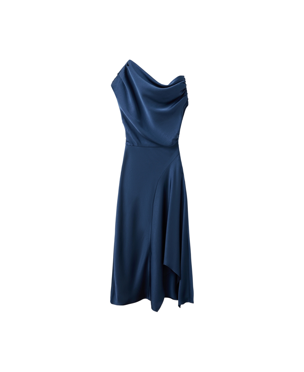 Mango Women's Asymmetrical One-Shoulder Satin Dress - Navy