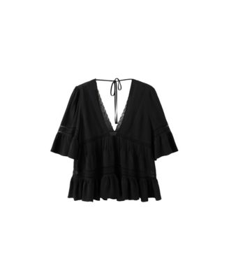 Women's Short-Sleeve Lace-Trim V-Neck Blouse