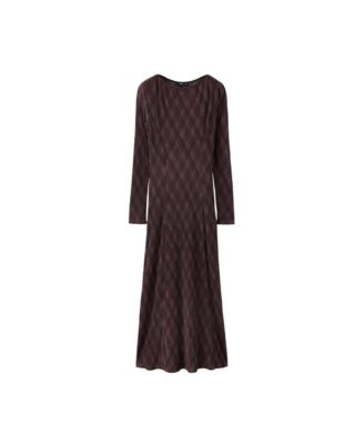 Women's Pomel Long-Sleeve Plaid Midi Dress
