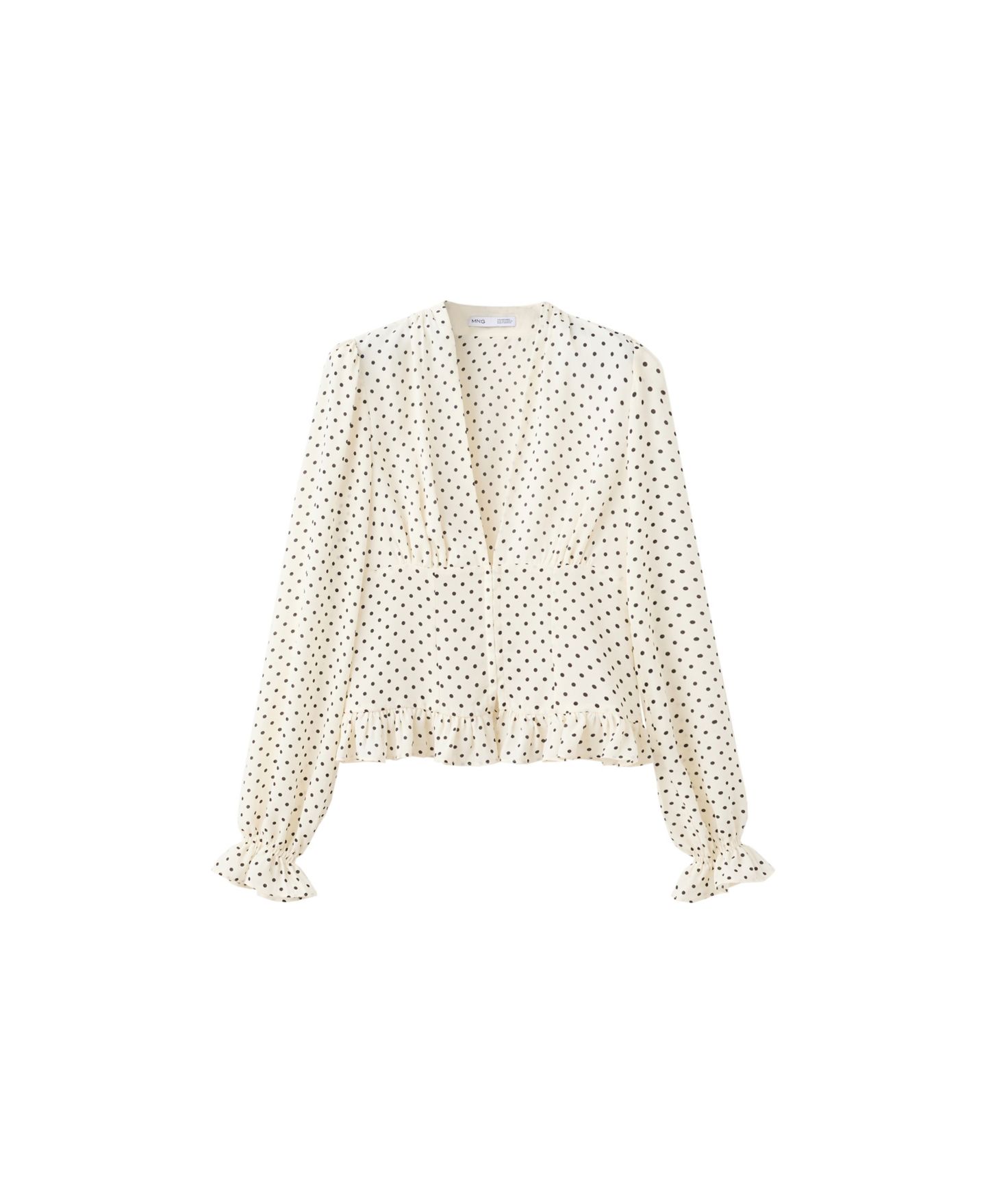 Женская блузка Mango Polka Dot Long-Sleeve V-Neck, цвет: Молочный белый — фото 1