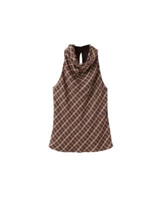 Women's Draped-Neck Plaid Sleeveless Blouse