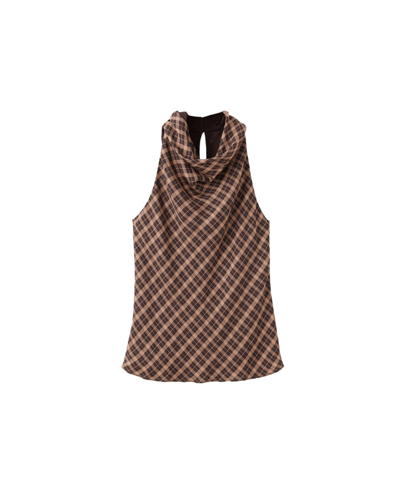 Женская блузка Mango Draped-Neck Plaid Sleeveless, цвет: Коричневый — фото 1